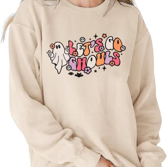 Lets Go Ghouls Sweatshirts Halloween Ghost Oversized Spooky Season Crewneck XXL - Picture 4 of 5